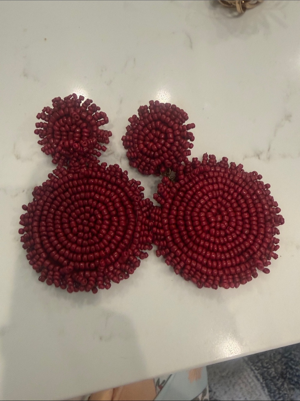 Handmade Red Beaded Double Circle Drop Earrings